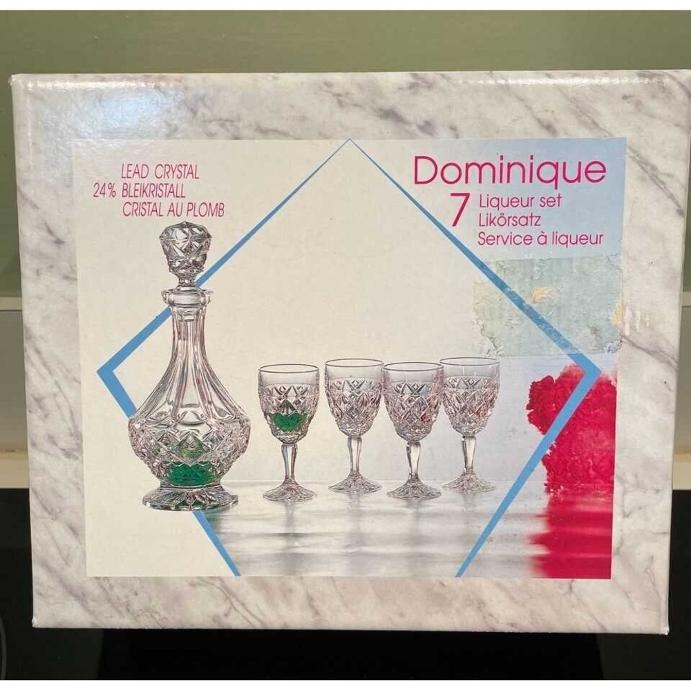 ✨ Vintage Dominique 24% Lead Crystal 7-Piece Liqueur Set – NIB ✨